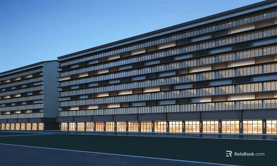 Modern Commercial Street Architecture Multi Storey Building With Bright Windows And Storefronts 3d model 
