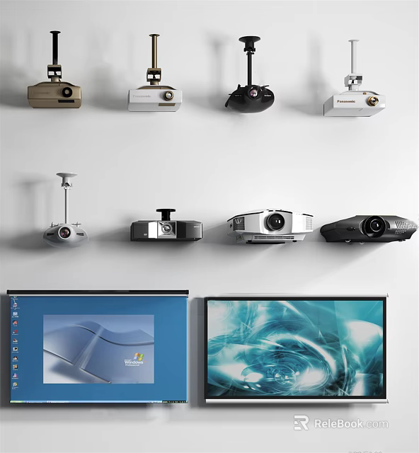 Projection Monitoring Devices Including Wall And Ceiling Mounted Models With Display Screens 3d model 