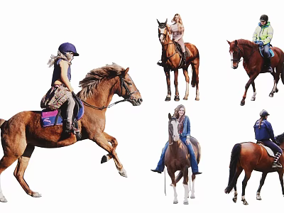 People Riding Horses With Various Poses Including Jumping Standing Trotting Wearing Helmets And Saddles 3d model
