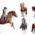 People Riding Horses With Various Poses Including Jumping Standing Trotting Wearing Helmets And Saddles