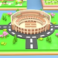 Cartoon Scene 3D World Famous Landmarks Models With Green Bases And Trees