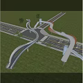 Modern Curved Pedestrian Bridge Connecting Roads With Green Grass And Trees