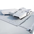 Modern Museum Building With Geometric Metal Facade And Water Reflection In Mountain Landscape