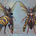 Fantasy Insect Inspired Game Movie Character With Large Wings And Colorful Yellow Black Patterns
