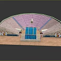 Arched Structure With White Seats Blue Central Area And Decorative Side Elements
