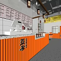 Modern Bubble Tea Shop Interior With Orange Counter Ordering Area And Menu Boards 3d model
