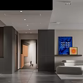 Modern Living Dining Room Interior With Wooden Wall Panels Dark Door And Artwork