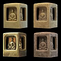 Rough Stone Carving Sculpture With Cube Structure And Seated Meditating Figures 3d model