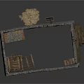 Ruined Stone Walls Of Ancient Building With Wooden Beams And Interior Floor