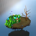 Fairy Standing On Floating Island With Colorful Flowers Green Grass Butterflies And Dead Tree