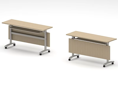 Two Movable Office Tables With Wooden Top And Metal Frame On Casters 3d model