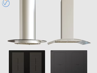 Modern Sleek Kitchen Cookware With Stainless Steel Hoods And Black Dark Gray Cabinets 3d model