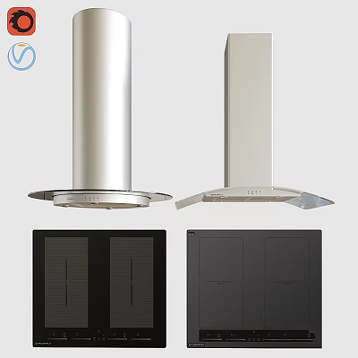 Modern Sleek Kitchen Cookware With Stainless Steel Hoods And Black Dark Gray Cabinets 3d model