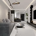 Modern Living and Dining Room Interior With Sofa TV Wall Coffee Table And Chandelier