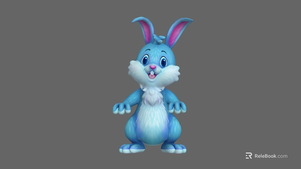 Cute Cartoon Rabbit With Blue Body White Belly And Pink Inner Ears Standing Pose 3d model 