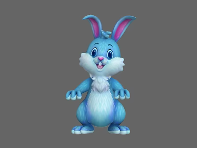 Cute Cartoon Rabbit With Blue Body White Belly And Pink Inner Ears Standing Pose 3d model