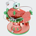 Strawberry Themed Rotating Structure With Decorative Lights And Small Christmas Trees On Pink Green Base 3d model