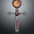Vintage Metal Measuring Instrument With Round Dial Rusted Frame And Vertical Red Indicator