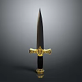 Elegant Golden Hilt Dagger With Black Blade And Intricate Ornate Design