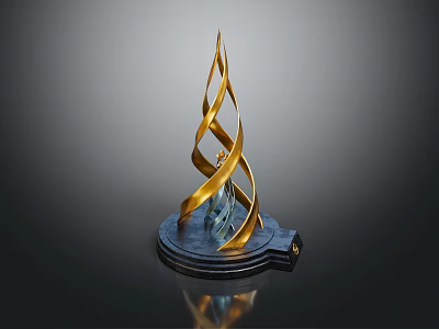 Golden Spiral Trophy With Elegant Design And Dark Base Featuring Blue Accent 3d model