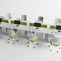 Modern Office Workstation With Multiple White Desks Ergonomic Chairs And Computer Monitors