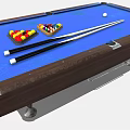 Billiard Table Sports Equipment With Blue Felt Surface Billiard Balls And Wooden Cues On Frame