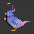 Cute Blue Bird With Pink Horns Purple Collar Bell Pink Wings And Orange Feet