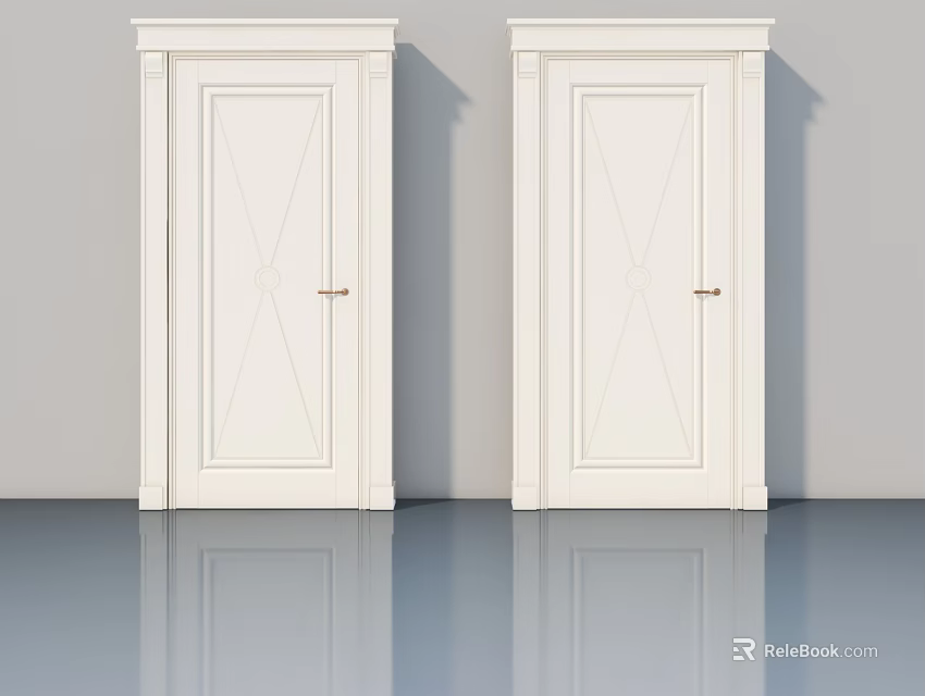 Two White Swing Doors With Panel Design And Handles For Modern Interior 3d model