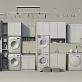 Modern Laundry Room Design With Multiple Washing Machines And Storage Cabinets 3d model