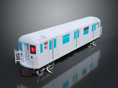 White Model Train With Blue Windows And Red Number 1 On Gray Background 3d model