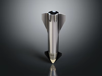 Metallic Silver Engine with Streamlined Structure and Golden Tip on Dark Background with Reflection 3d model