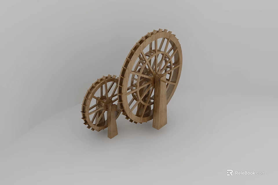 Two Decorative Miniature Wooden Waterwheel Garden Ornaments For Outdoor Landscaping 3d model 