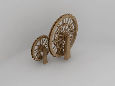 Two Decorative Miniature Wooden Waterwheel Garden Ornaments For Outdoor Landscaping 3d model