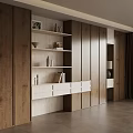 Modern Wooden Bookshelf With Open Shelves Books Decorative Items And Drawers