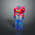 Red and Blue Robot Game Movie Character With Yellow Accents Blue Head and Legs