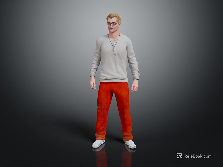 Game Movie Character Wearing Gray Long Sleeve Shirt Orange Pants White Shoes 3d model 