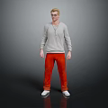 Game Movie Character Wearing Gray Long Sleeve Shirt Orange Pants White Shoes
