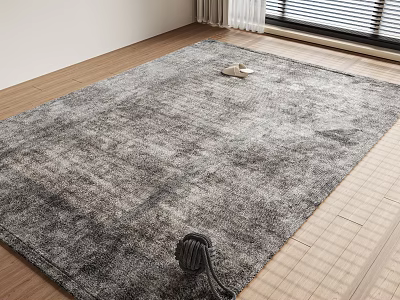 Gray Square Plush Rug On Wooden Floor With Small Accessories In Indoor Space 3d model