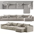 Modern Sectional Sofa With Neutral Linen Fabric Plush Pillows And Modular Design 3d model