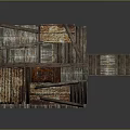 Rustic Wooden Cabin With Rusted Metal Roof On Wooden Stilts And Steps