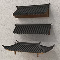 Traditional Chinese Architectural Roof Components with Black Tiles and Curved Eaves Design