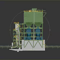 Industrial Concrete Batching Plant With Green Silos Yellow Framework And Conveyor Belts