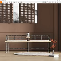 Modern Public Chair With Metal Frame And Wooden Seat In Interior Decor Setting