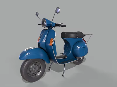 Blue Classic Scooter Motorcycle With Black Seat Silver Mirrors And Retro Design 3d model