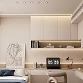 Modern Tatami Bedroom Interior With Storage Cabinets Desk Decorative Painting And Soft Lighting