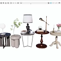Stylish Side Tables With Table Lamps Green Plants And Decorative Items 3d model
