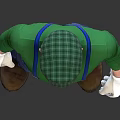 Character Design Front Side Back Views Green Shirt Blue Suspenders White Gloves