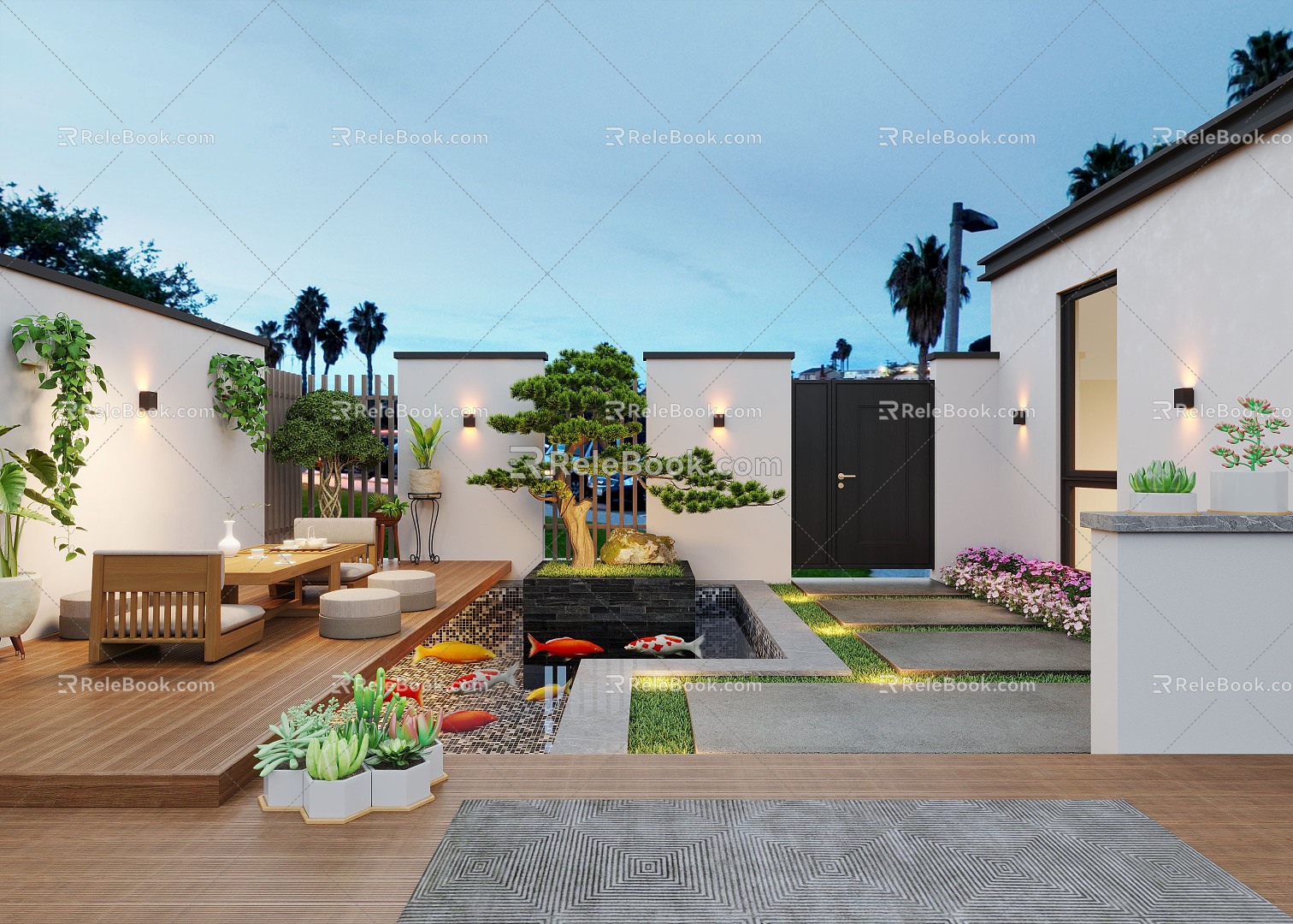 Courtyard Home Courtyard Villa Courtyard Waterscape Courtyard Landscape Garden model