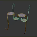 Multilayer Storage Rack With Metal Frame Round Glass Shelves And Red Hooks