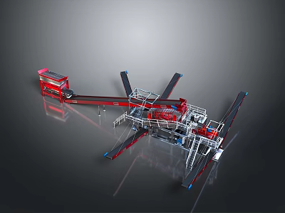 Industrial Machinery With Red And Silver Extended Arms And Mechanical Structure 3d model
